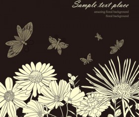 Amazing Flower Drawing background vector 04