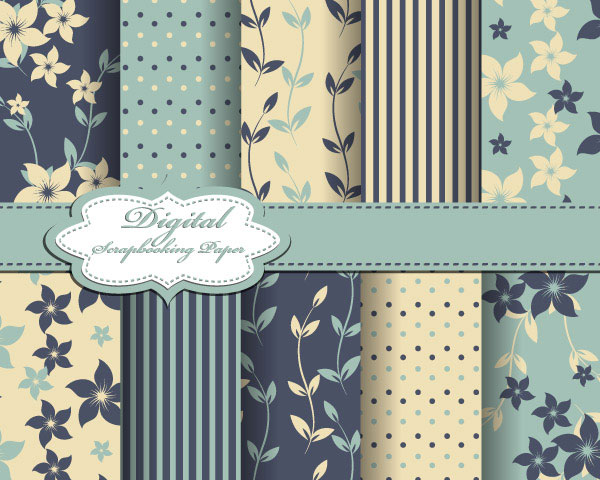 Set of Floral Fabric background vector 02