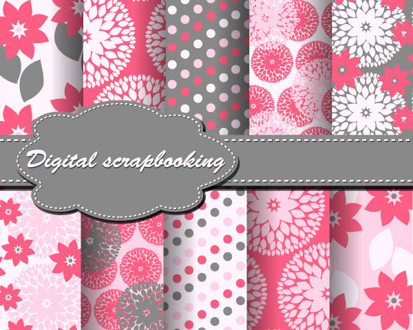 Set of Floral Fabric background vector 04