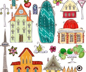 Elements of Cartoon city building vector 03