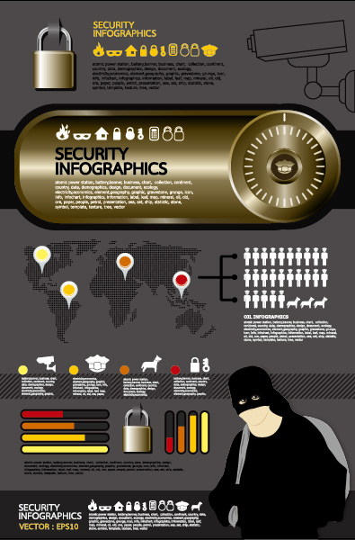 Elements of security infographics vector