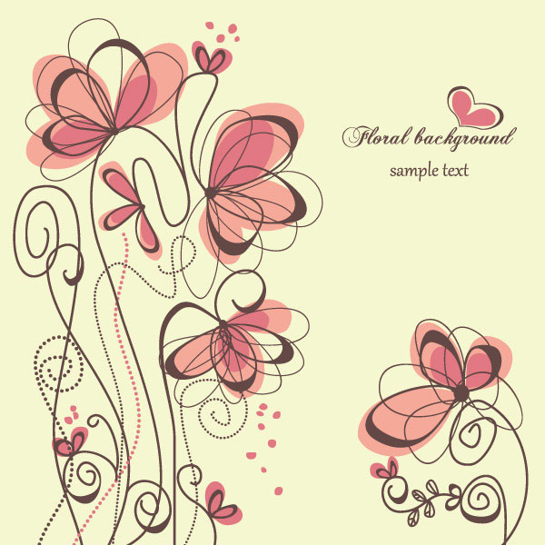 Hand painted of Romantic floral background vector 01
