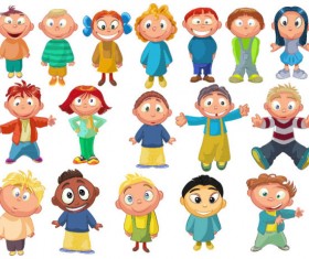Set of Cute cartoon little Child vector 03