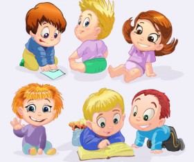 Set of Cute cartoon little Child vector 04