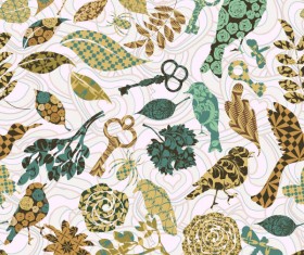 leaves and birds vector Background set 01