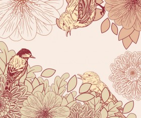 leaves and birds vector Background set 02