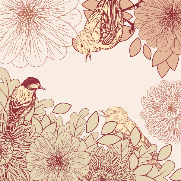 leaves and birds vector Background set 02