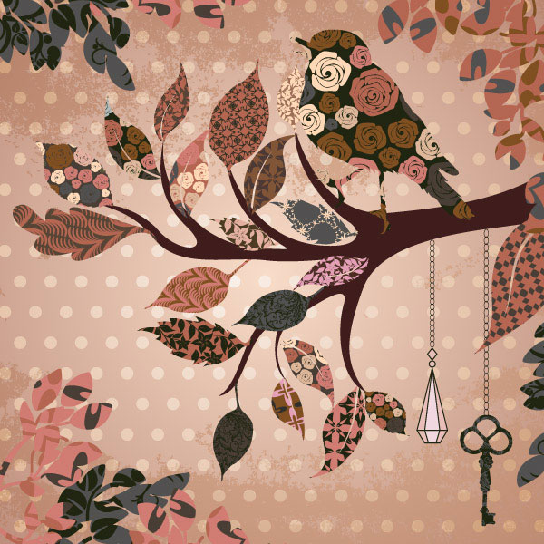 leaves and birds vector Background set 03