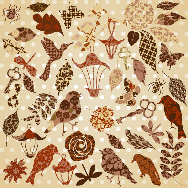 leaves and birds vector Background set 04