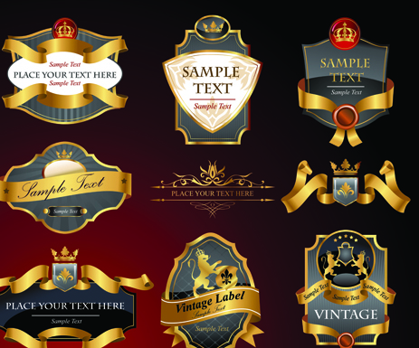luxurious Black and gold labels vector 04