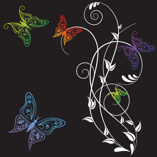 Beautiful Butterfly elements background vector 01 free download