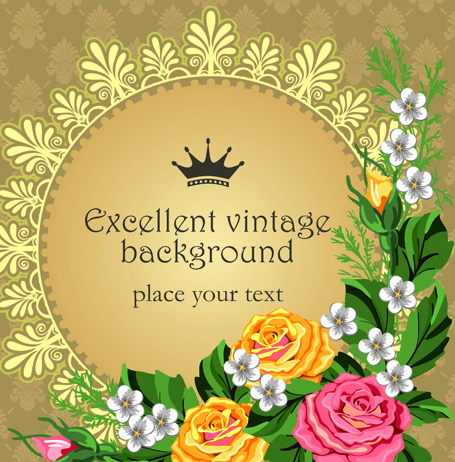 Set of Frame with flowers luxurious vector background 04