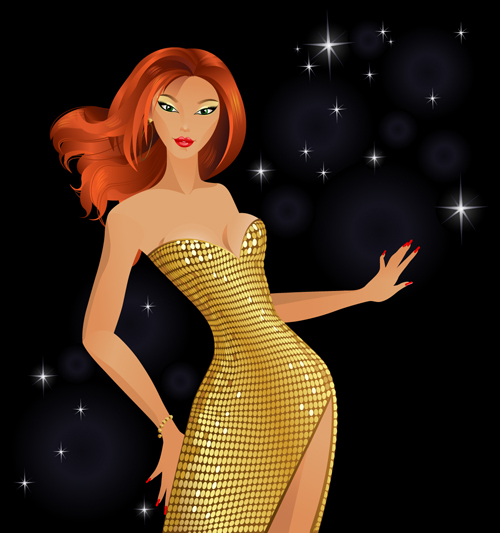 Set of Glamour woman vector 02 free download