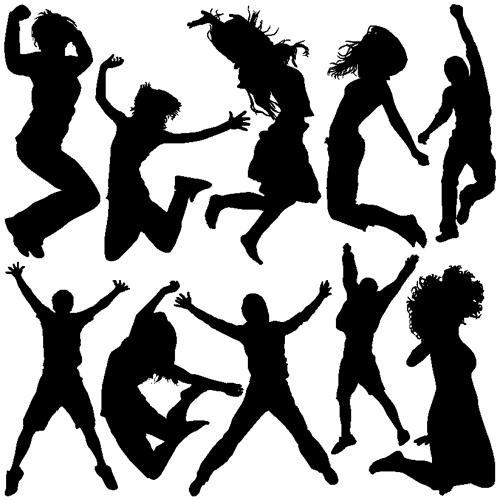 Jumping People Silhouettes vector 02