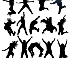 Jumping People Silhouettes vector 03