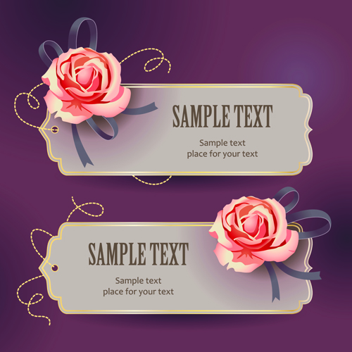 Elements of Vintage Romantic Roses Cards vector 02
