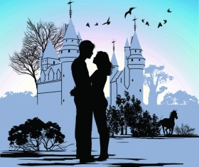 Romantic of City with People Silhouettes vector 02