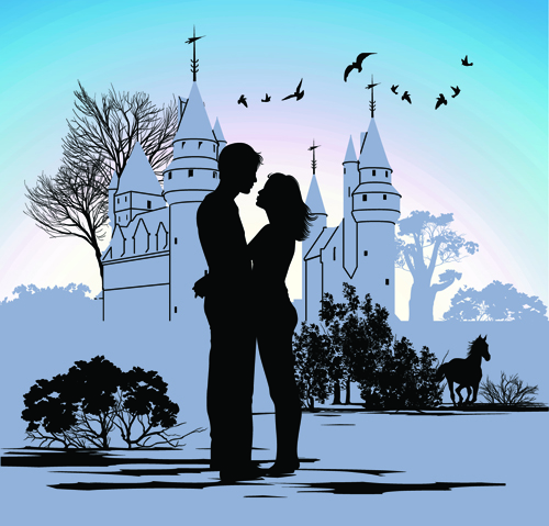 Romantic of City with People Silhouettes vector 02