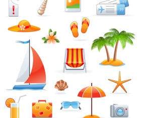 Set of Summer seashore elements vector 01