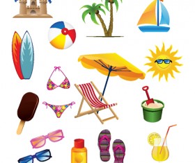 Set of Summer seashore elements vector 02