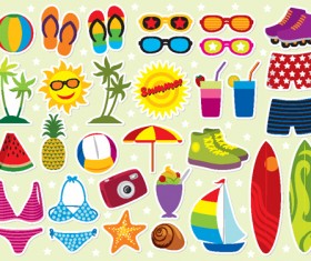 Set of Summer seashore elements vector 04