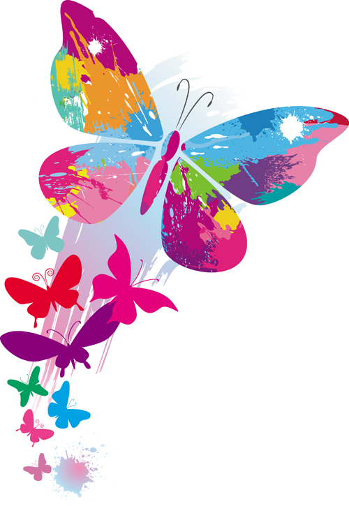 Set of Vector Colorful Butterflies background 01