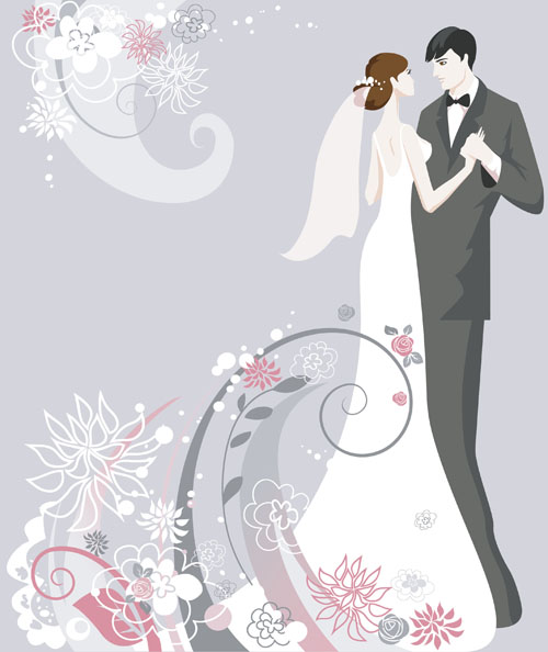 Set of Romantic Wedding vector background 01