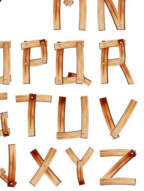 Set of Wooden alphabet numerals vector 01