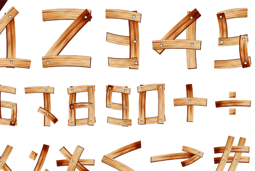 Set of Wooden alphabet numerals vector 03
