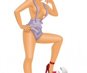 Sexy of girl worker vector 02