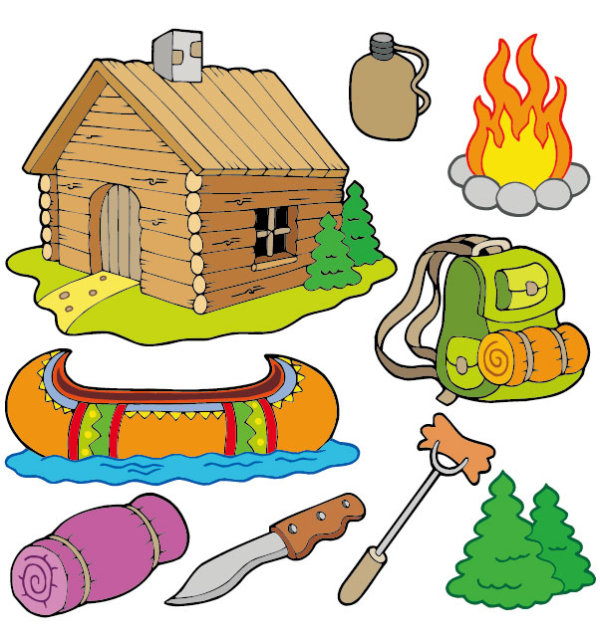 Cartoon summer camp elements Illustration vector 04 free download