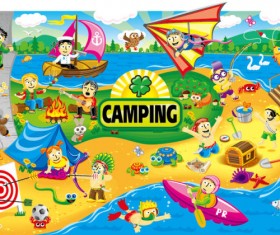 Cartoon summer camp elements Illustration vector 05