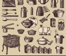 vector Set of Retro kitchen and cooking 01
