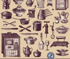 vector Set of Retro kitchen and cooking 02