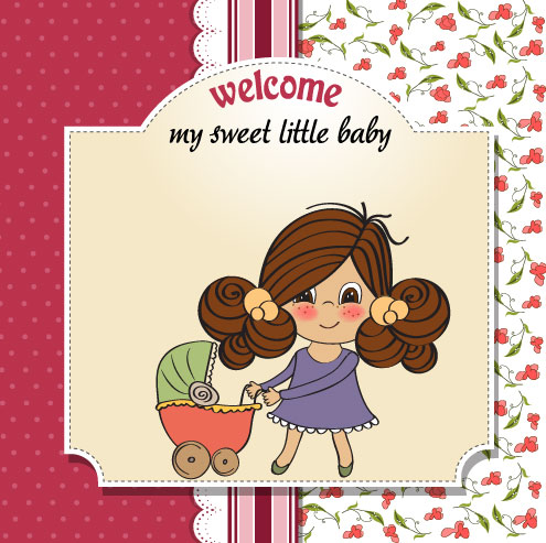 Elements of Cute little baby card vector 04
