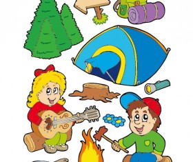 Cartoon summer camp elements Illustration vector 01