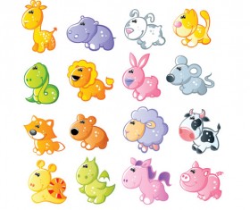 Set of Sixteen cute cartoon Animal vector