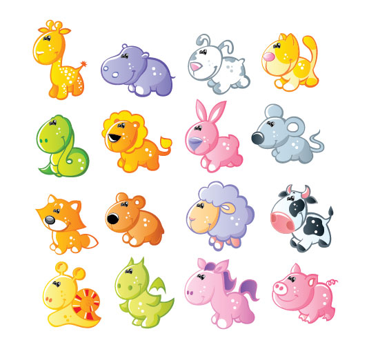 Set of Sixteen cute cartoon Animal vector