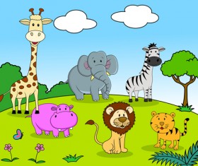 Set of Cartoon Animal Paradise vector 01