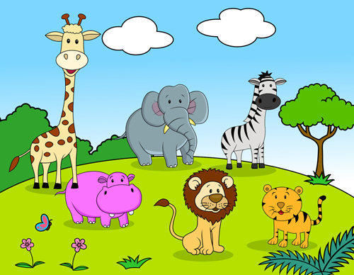 Set of Cartoon Animal Paradise vector 01
