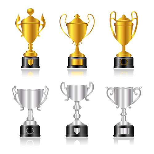 trophy cup and Medals vector set 03