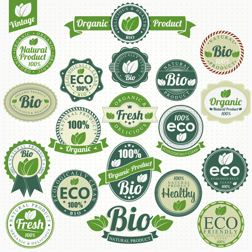Set of Eco and Bio elements vector labels 03