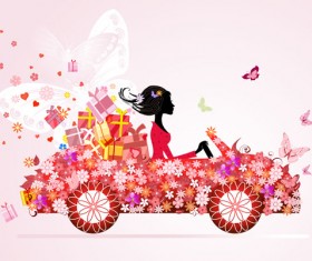 Set of floral Girls elements vector 02