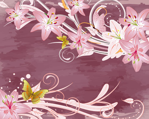 Set of with Flowers elements background vector 02