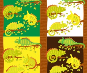 Set of vivid Cute Chameleon vector 03