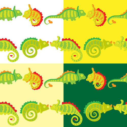 Set of vivid Cute Chameleon vector 04