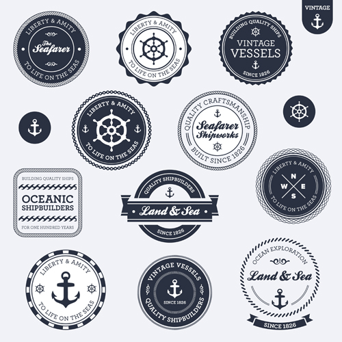 Set of Nautical labels vector 01