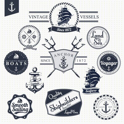 Set of Nautical labels vector 04
