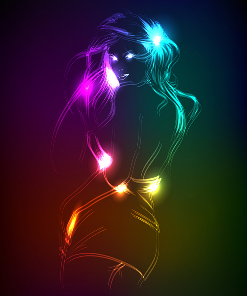 Stylish Neon woman vector art 01
