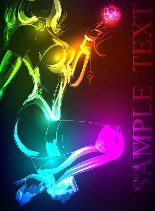 Stylish Neon woman vector art 02